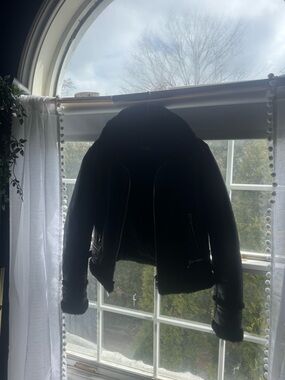 Maje Black Leather Faux Shearling Moto Jacket